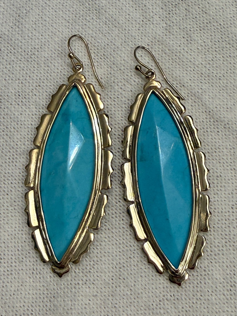 Vintage Kendra Scott Joelle Marquise Earrings Turquoise Blue & Gold Tone